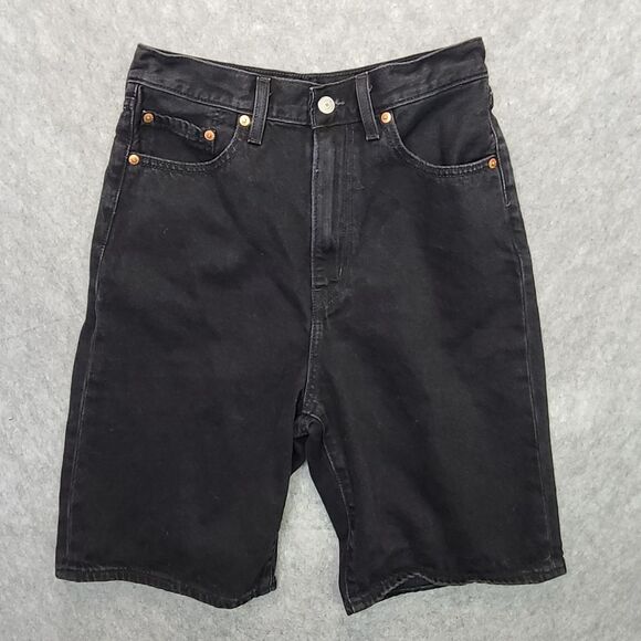 Levi's Premium‎ Bermuda Shorts Womens 28 Black Denim High Loose 10" Inseam - Picture 1 of 13